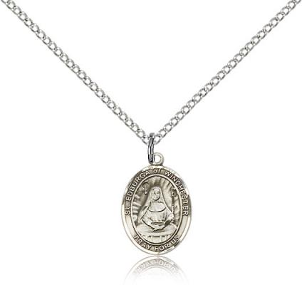 Sterling Silver St. Edburga of Winchester Pendant, Sterling Silver Lite Curb Chain, Small Size Catholic Medal, 1/2" x 1/4"