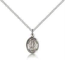 Sterling Silver St. Cornelius Pendant, Sterling Silver Lite Curb Chain, Small Size Catholic Medal, 1/2" x 1/4"