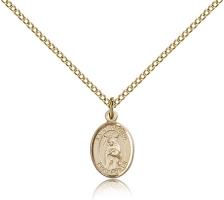 Gold Filled St. Regina Pendant, Gold Filled Lite Curb Chain, Small Size Catholic Medal, 1/2" x 1/4"
