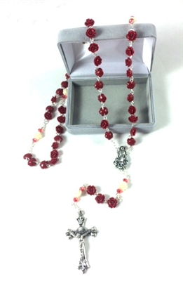 Red and Cream Rose Petal Rosary 95133-07-CE1