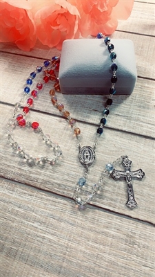 Silver Plated Crucifix and Center Multi-Color Bead Rosary
