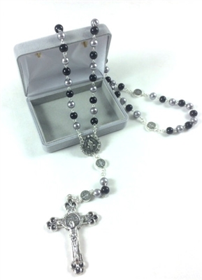 Silver/Black Bead Saint Benedict Rosary 99023702CBE2