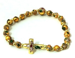 Gold Cloisonne Bead Cross Rosary Bracelet BR625GP