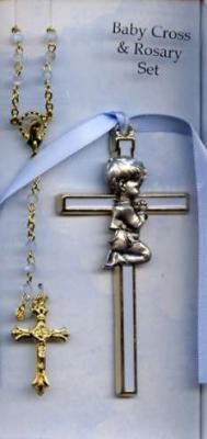 Baby Cross and Rosary Enameled Set