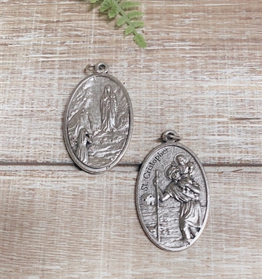 Large Double Sided Our Lady of Lourdes/Saint Christopher Medal