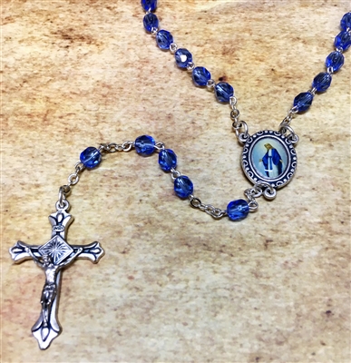 Blue Crystal Bead Colored Our Lady of Grace Center-Piece Rosary