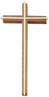 12" Walnut Wood Cross with Gold Plated Inlay