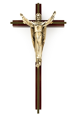 12" Walnut Crucifix with Gold Plated Inlay, 6" Risen Christ Corpus