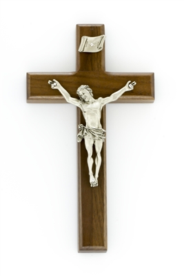 8" Walnut Crucifix, 3.5" Antique Gold Finish Corpus..