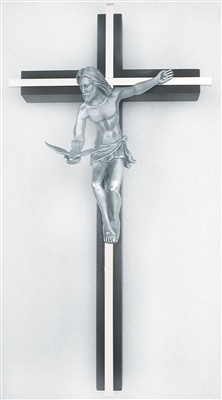 10" "Gift Of The Spirit" Crucifix, Nickel Plated Inlay, 4.5" Antique Pewter Corpus