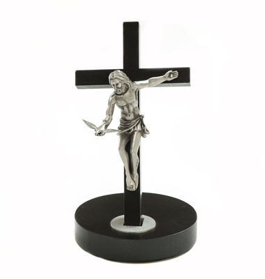 8" Black Painted Walnut "Gift Of The Spirit" Crucifix, 4.25" Antique Pewter Corpus, 4.5" Removal Base