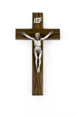 15" Walnut "Holy Shroud of Turin" Crucifix, 6.5" Antique Pewter