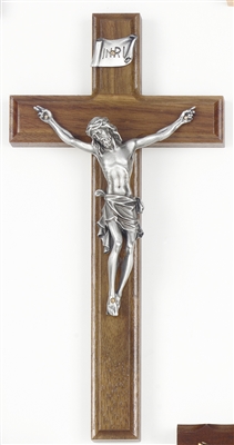 10" Walnut Crucifix, 4.5" Pewter Corpus