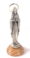 5" Silver Our Lady of Lourdes Statue with Wood Base 68202