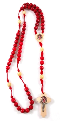 Red Our Lady of Guadalupe Round Wood Bead Cord Rosary