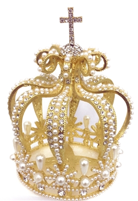 Large Rhinestone Pearl Gold Crown For Statue