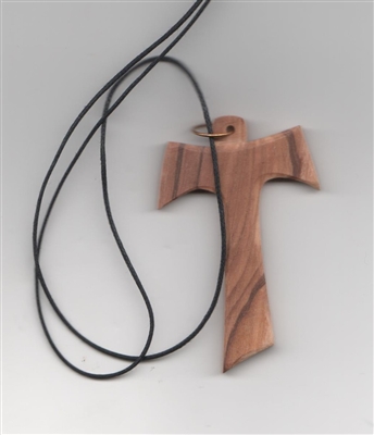 Wood Franciscan Tau Cross Necklace with 3 Knot Cord