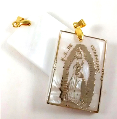 Our Lady of Guadalupe Gold and White Stone Pendant