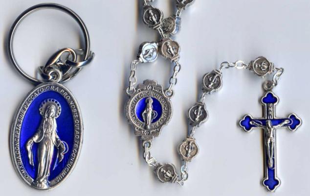 Boxed Gift Set, Miraculous Medal Rosary and Keychain combination