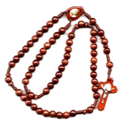 Brown 3-Fold Wood Bead Cord Rosary