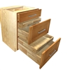 3 drawer base cabinet with 2 hidden rollouts above the lower drawer boxes