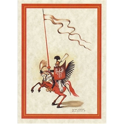 The hussar cavalryman had two feathered attachments to the back of his armor. This decorative effect came to Poland from the East. Turkish crack light cavalry painted their shields with wings, as did those from Hungary.