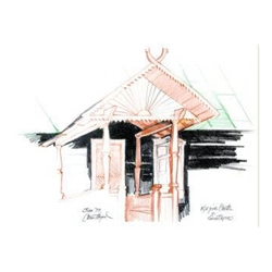 Sketch of a cottage in the village of Gostkowo in the Kurpie region of eastern Poland.
