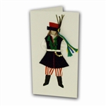 This card is dressed with material and wooden head to give a very special doll-like effect.