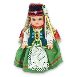 This doll, dressed in a traditional Kurpie outfit, wonderfully crafted and fun to collect. Costumes are hand made, so costume and colors can vary.