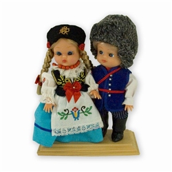 This pair of dolls, dressed in traditional Kaszub outfits, wonderfully crafted and fun to collect.  Each doll costumes is hand made so slight differences in colors and shades will very from doll to doll.