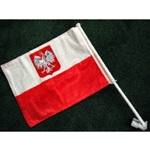 Car Window Polish Flag With Eagle, Knitted 2-sided Nylon on 19" Plastic Window Bracket