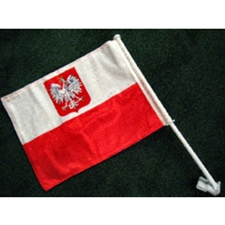 Car Window Polish Flag With Eagle, Knitted 2-sided Nylon on 19" Plastic Window Bracket