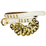 Adorned with brass studs, rings and a buckle this Krakow belt is made from a solid piece of faux leather.  Made entirely by hand in Poland. Available in red or white.