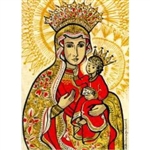 Our Lady of Czestochowa - The "Black Madonna" This is a stylized rendering of the legendary painting of the Polish Madonna of Czestochowa which is enshrined in the chapel of the Jasna Gora monastery.