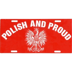 Polish Eagle License Plate made of corrosion resistant aluminum.  Standard US plate size with four slots for fastening.