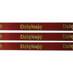 'Dziekuje' Ribbon: Red with Metallic Gold Letters.  English translation:  Thank You ribbon by the yard for making your next gift more interesting and unique!  Also use as embellishments on Scrapbooking pages!