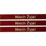 'Niech Zyje!' Ribbon (Red with Metallic Gold letters).  Use for interesting and unique gift wrapping.  Also use as embellishments for scrapbooking.  English translation: 'Live Long'