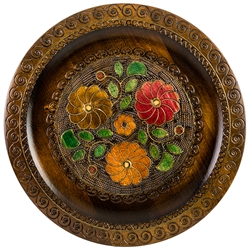 Polish Wooden Multi Floral Plate Dark Rim- 29cm - 11.5"