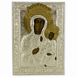 Made in Poland this icon is hand painted and covered with a beautiful cover of zinc plated copper featuring fine bas-relief.