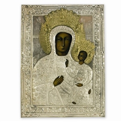 Made in Poland this icon is hand painted and covered with a beautiful cover of zinc plated copper featuring fine bas-relief.