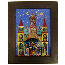 Painting the Szopka Krakowska on the reverse side of glass is a specialty of master artist Janina Oleksy-Lew