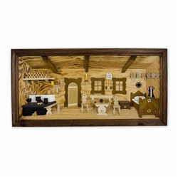 Poland has a long history of craftsmen working with wood in southern Poland. Their workshops produce beautiful hand made boxes, plates and carvings. This shadow box is a look inside a traditional Polish farmer's cottage. Note the nice attention to detail.