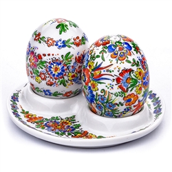 Opole Hand Painted Porcelain Salt And Pepper Set With Dish