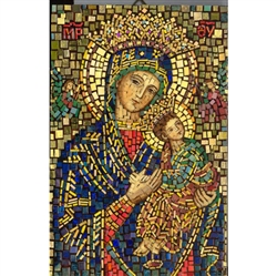 This beautiful icon is entirely made by hand. The mosaic is applied to a wooden block and sealed with a clear finish.  Each piece takes between 3-6 days to make and is signed by the artist.