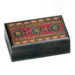Wooden Box with Multicolored Motif