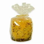 This beautiful amber colored candle has real raw amber pieces imbedded inside the wall of the candle and an amber "tree" of polished stones decorating the outside. Made from the highest quality paraffin with an addition of bees wax guarantee a clean and l