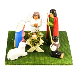 Beautiful hand carved and painted wooden miniature nativity by Szopki maker Marian Wiecek.