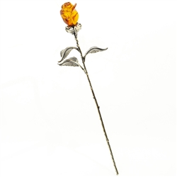 Hand Carved Amber And Silver Rose - Single Flower - Small