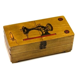 Sewing Box. An old fashioned sewing machine, needle and buttons have been burned into the lid of this box, great for storing thread, needles, bobbins, buttons or other sewing accessories!