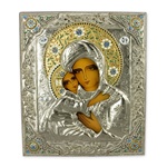 Made in Poland this icon is hand painted and covered with a beautiful cover of zinc plated c opper featuring fine bas-relief.